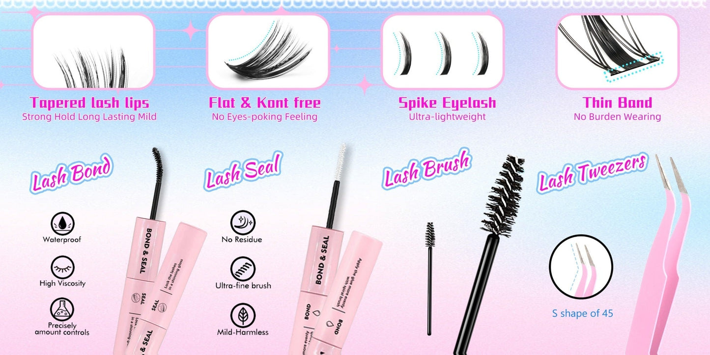 DIY Lash Clusters Gift Set 30D-100D Mixed Length Soft Fluffy Volume Cluster Lashes with Tweezers & Mascara