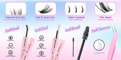DIY Lash Clusters Gift Set 30D-100D Mixed Length Soft Fluffy Volume Cluster Lashes with Tweezers & Mascara