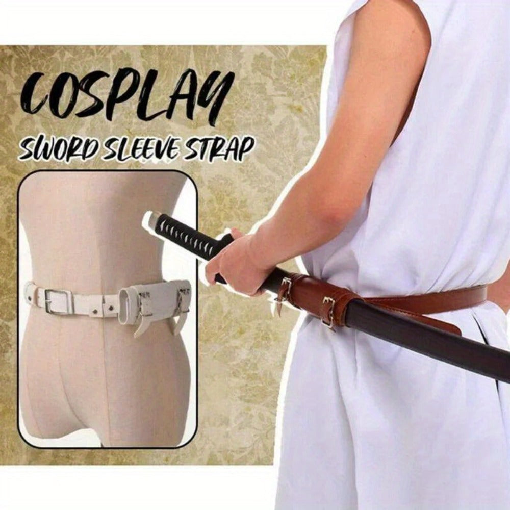 Sword Belt Holster with Dual Buckle Loops in Black or White for Katana-Style Costume Props