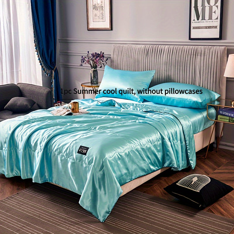 Cooling Satin Quilt Summer Comforter Ultra-Soft Breathable Lightweight Blanket, Machine Washable Satin Weave Bedspread for Home Dorm Hotel