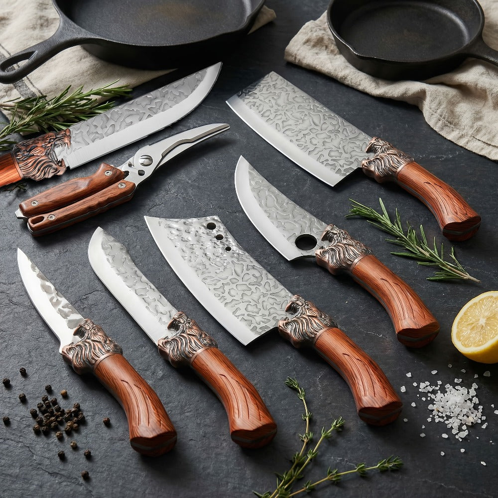 Kitchen Knife Set Professional Forged Chef Knife Set Full Tang Blades with Poultry Shears for Home Cooking, Dining and Outdoor Meals