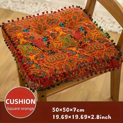 Moroccan Boho Chair Cushion Seat Pad with Cover Fiberfill Stuffed Bohemian Floor Cushion for Entryways, Bedrooms and Living Spaces