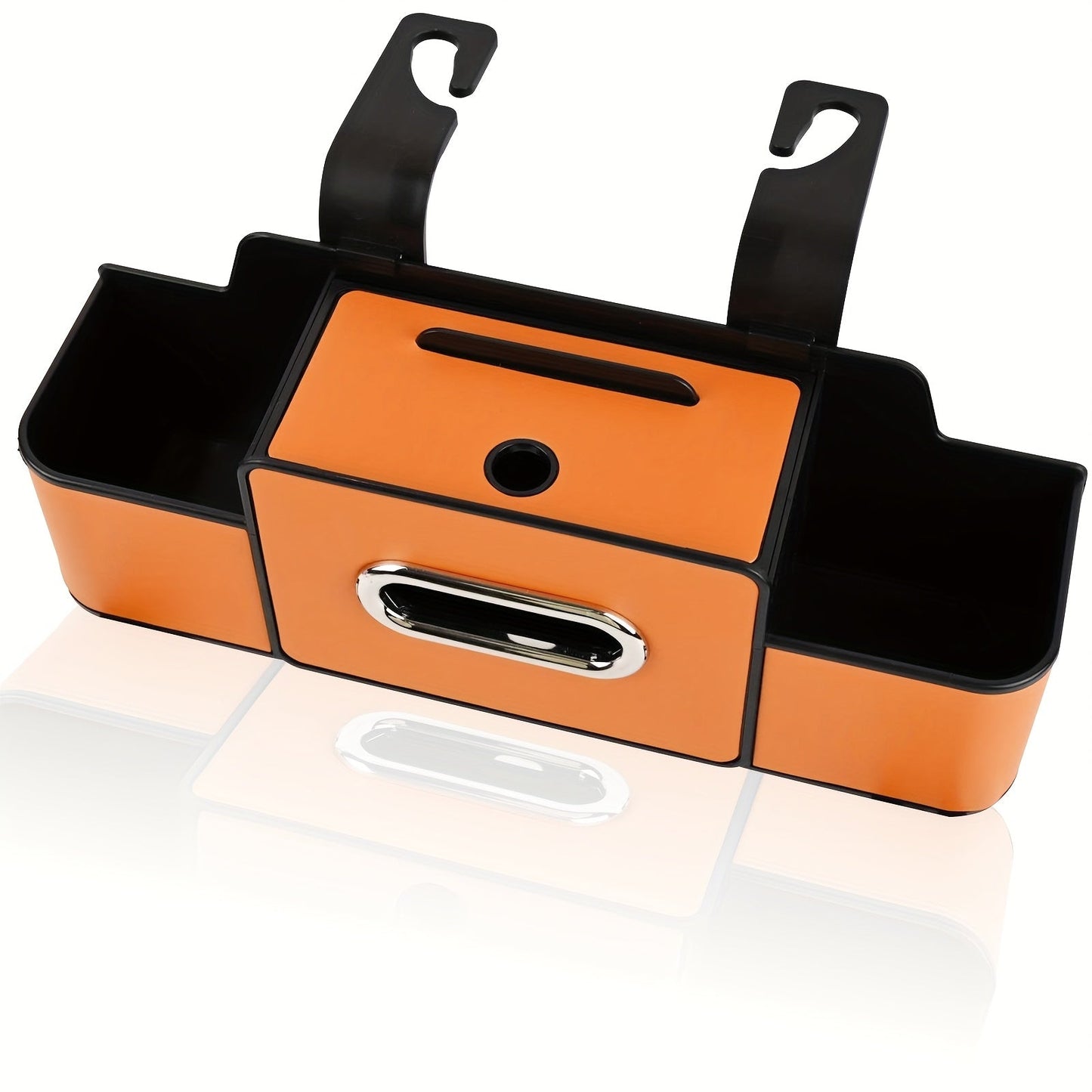 Compact Headrest-Hanging Car Organizer with Two Cup Pockets, Tissue Opening, Hooks and Five Pack Options