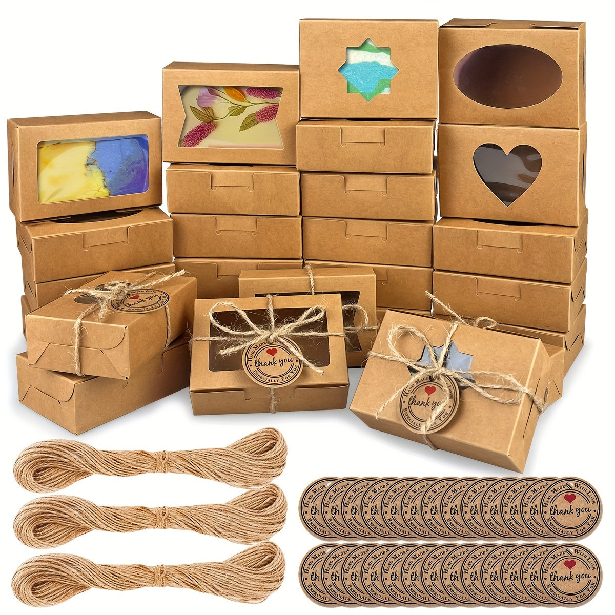 Kraft Soap Boxes with Window 100 Pcs, Small Soap Packaging Boxes for Homemade Soap, Bakery Candy Cookie Gift Box