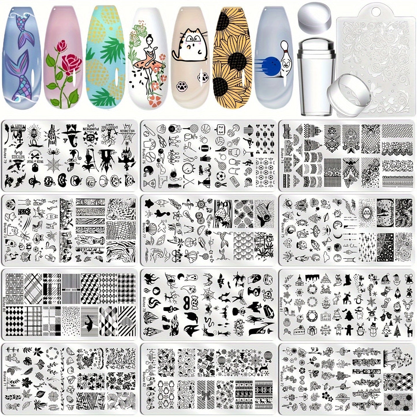 Nail Stamping Plates Set with Stamper & Scraper – Stainless Steel Nail Art Stamp Kit for Beginners & Pros