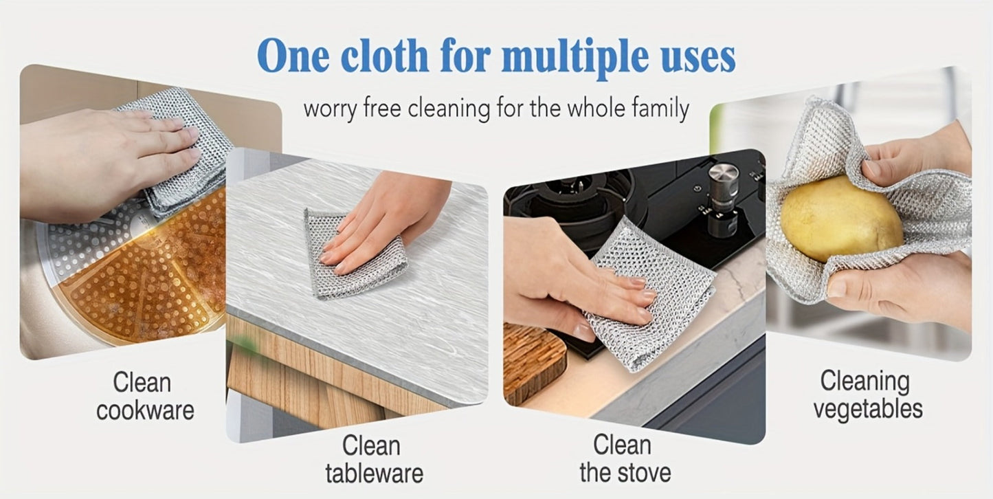 Stainless Steel Kitchen Scrubber Wire Cleaning Cloth Scratch Resistant Reusable Dish for Home Cooking, Dining and Outdoor Meals
