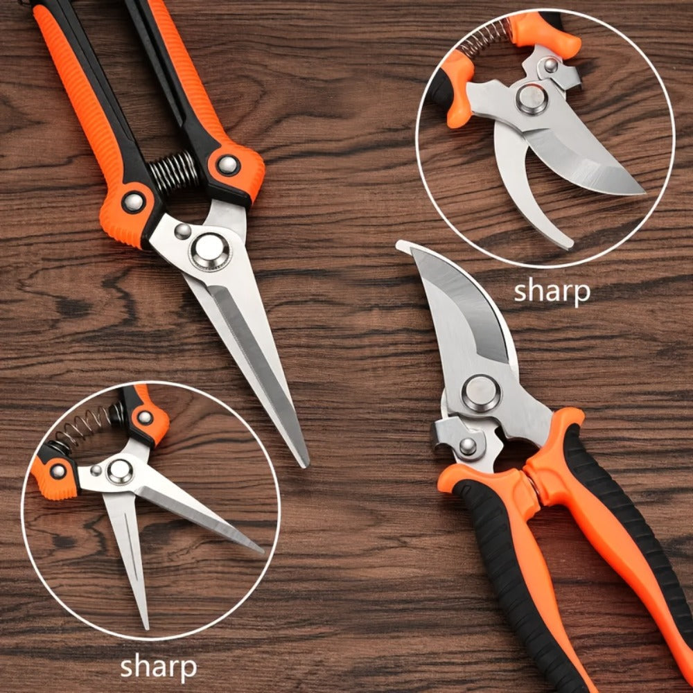 Gardening Pruning Tool Set 8 Piece Stainless Steel, Pruning Shears Scissors Pliers Handle with Wiping Cloth