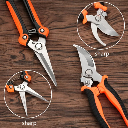 Gardening Pruning Tool Set 8 Piece Stainless Steel, Pruning Shears Scissors Pliers Handle with Wiping Cloth