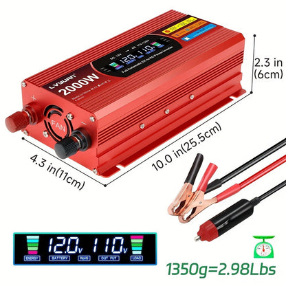 Multi-Format Car Power Inverter with 200W, 1000W or 3000W Labels in Red and Black Options for Vehicles
