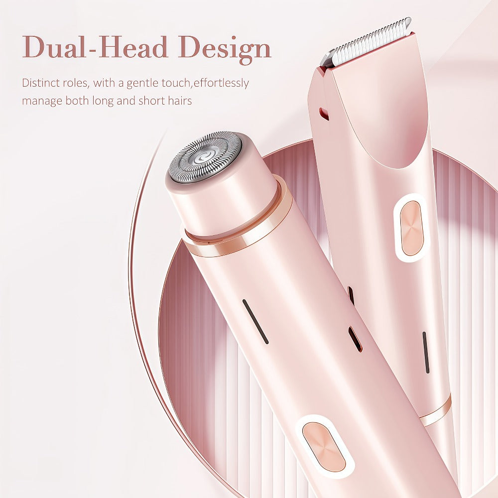 Bikini Trimmer for Women 2-in-1 Dual Head IPX7 Waterproof Electric Shaver Body Hair Trimmer Facial Hair Remover Bikini Underarm Leg Arm Face