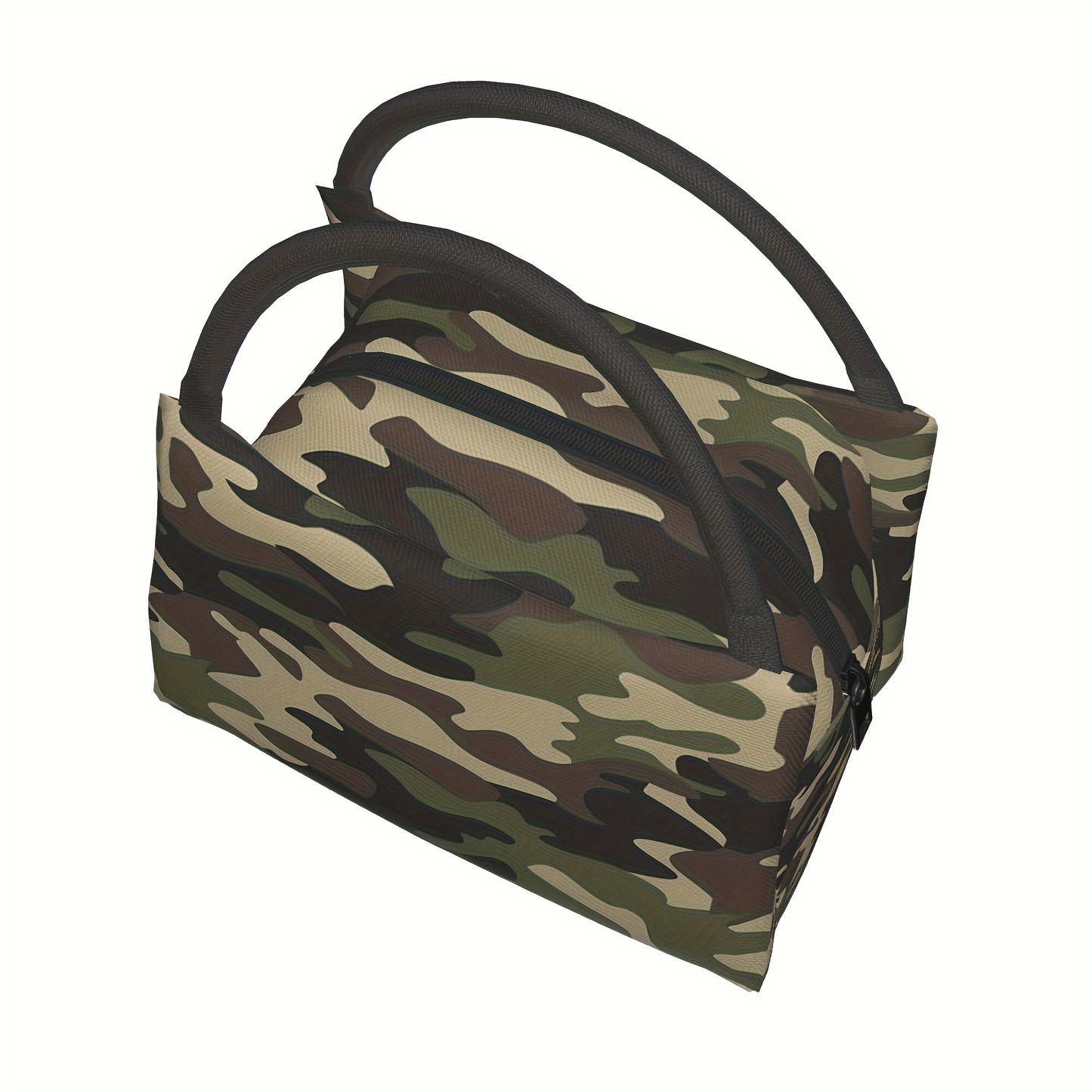 Camouflage Lunch Bag Tote, 11 x 6.5 x 7 Inches with Top Zipper, Dual Carry Handles and Tapered Profile