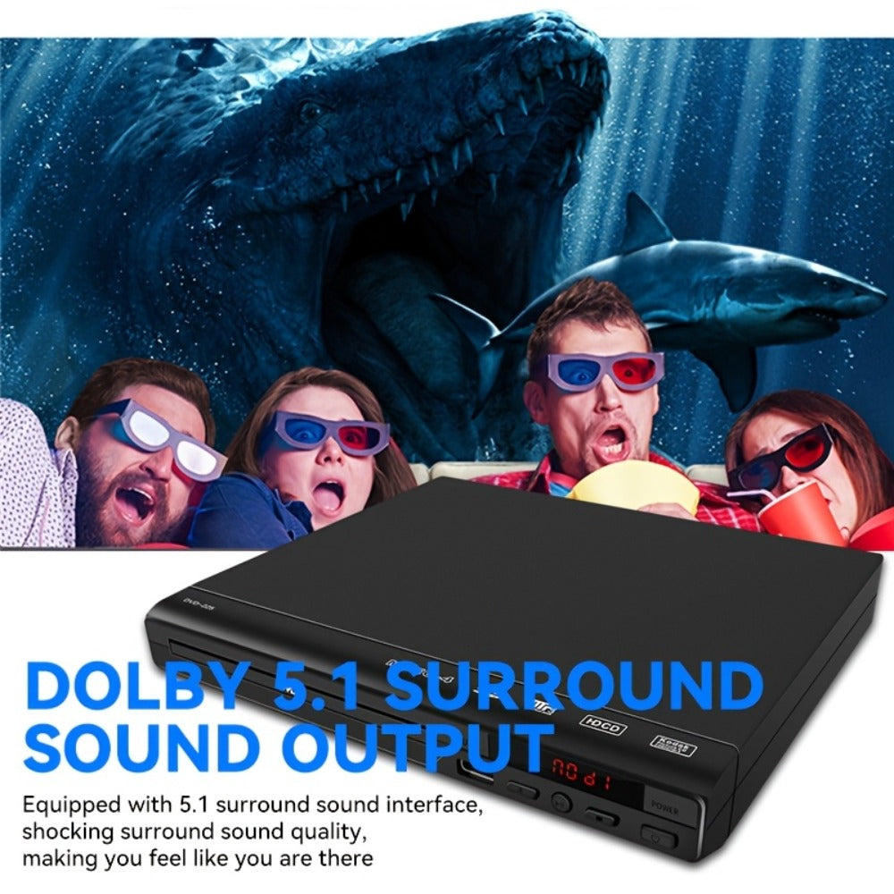 1080P Full Region DVD Player for Elderly, HD AV Output USB Direct Read Smart Error Correction, Easy Home DVD Player with Remote Control