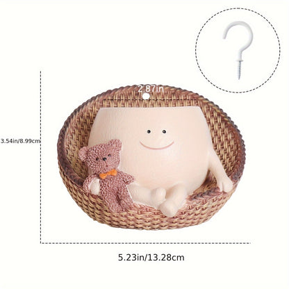 Cute Hanging Planters with Funny Face & Bear Design – Unique Decorative Flower Pots for Indoor Plants, Home, Office & Garden