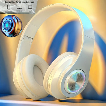 LED Light Over-Ear Wireless Headphones Deep Bass Subwoofer, Active Noise Cancelling Foldable Headset Bluetooth 5.3