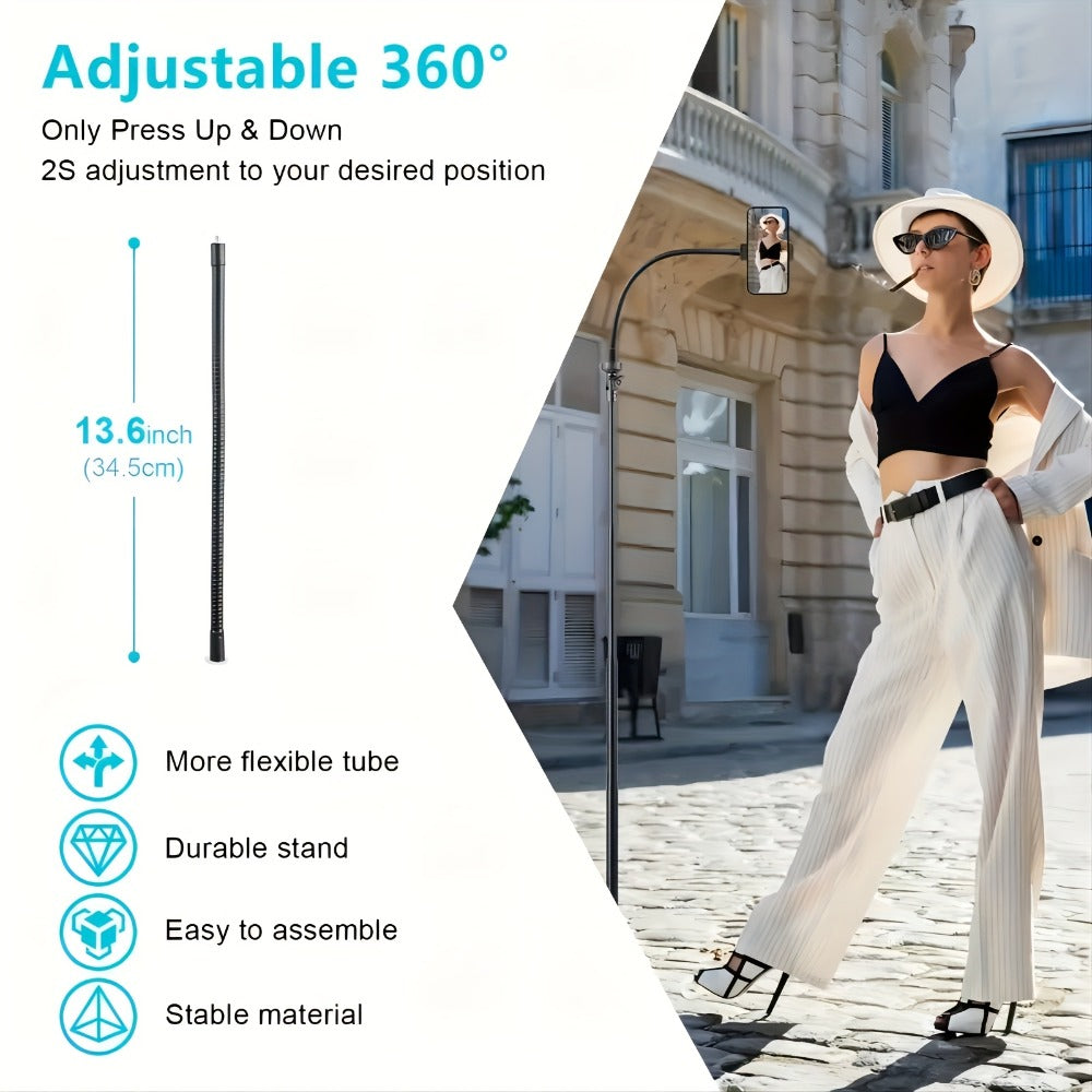 63 Inch Gooseneck Phone Tripod Adjustable with 360° Flexible Neck & Universal Phone Holder, Portable Camera Stand for Content Creators