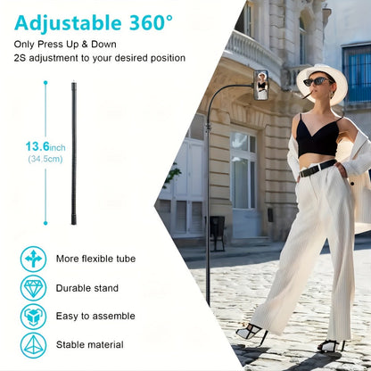 63 Inch Gooseneck Phone Tripod Adjustable with 360° Flexible Neck & Universal Phone Holder, Portable Camera Stand for Content Creators