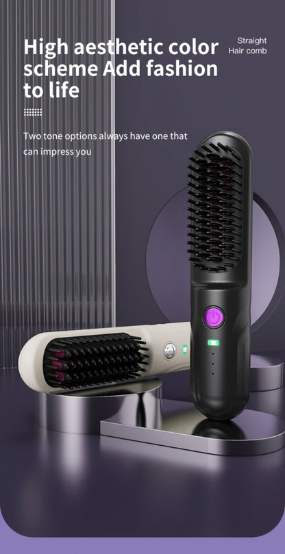 Wireless Hair Straightener Comb - Portable Cordless Straightening Brush with 3-Min Fast Heat, 3 Temp Settings 170-190°C