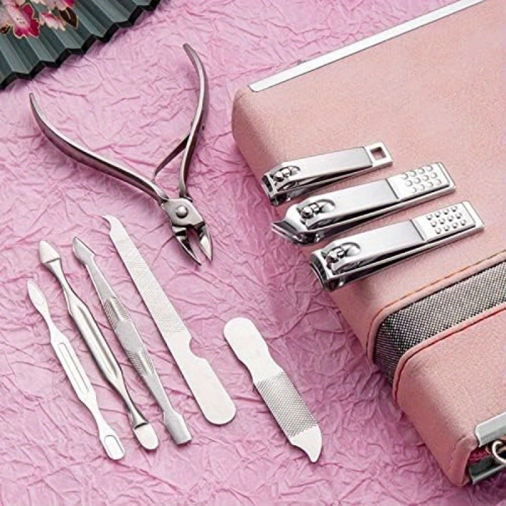 Manicure Pedicure Set 26pcs Pink Stainless Steel – Precision Nail Clippers Cuticle Nipper & Dead Skin Scissors 45° Blade Professional