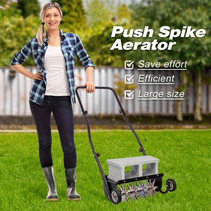 Rolling Lawn Aerator Push Spike 16.5" with 5-Star Steel Tines, Weight Tray & Steel Handle for Deep Soil Aeration