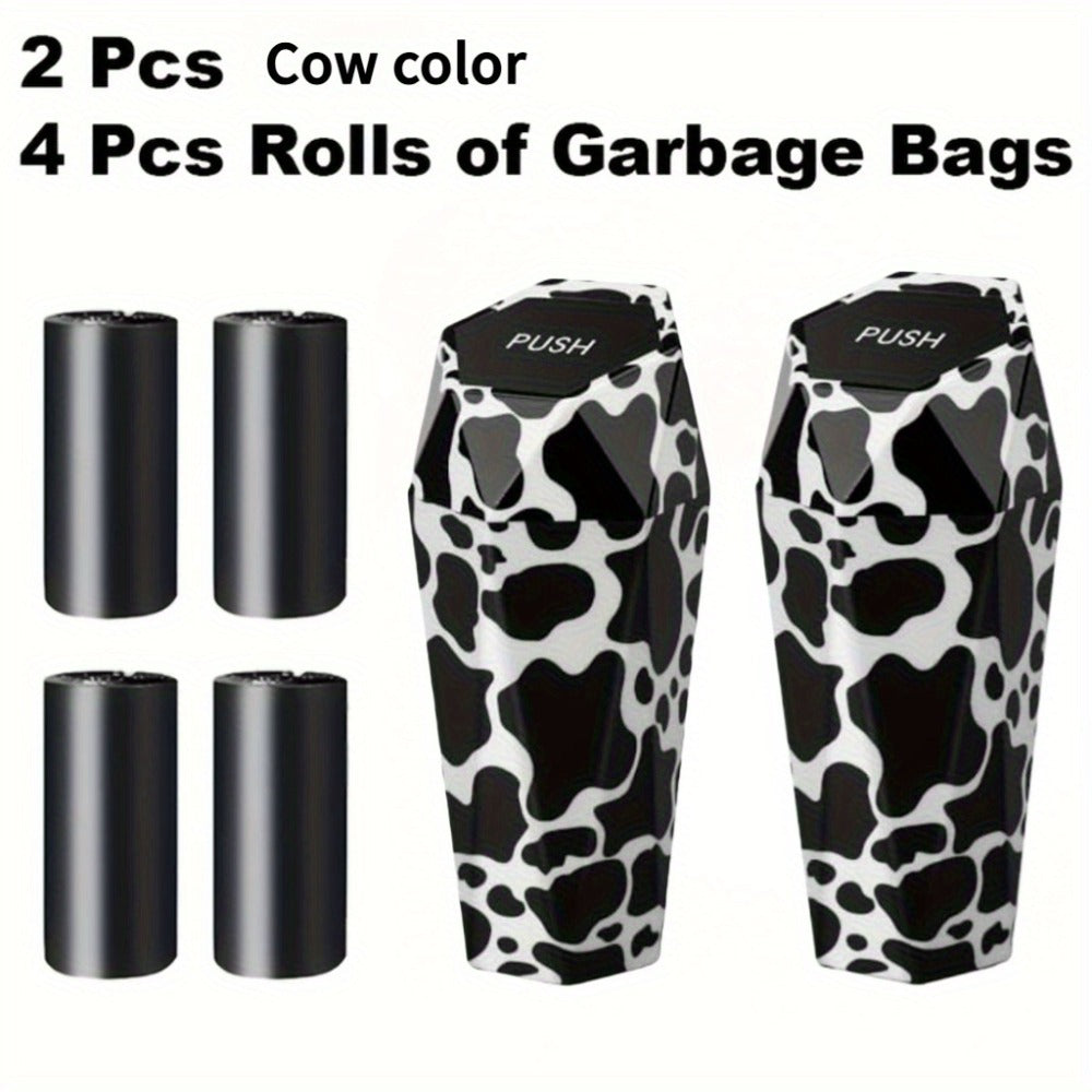 Diamond-Pattern Mini Car Trash Can Pair with Four Bag Rolls, Push Lids and Four Color Choices