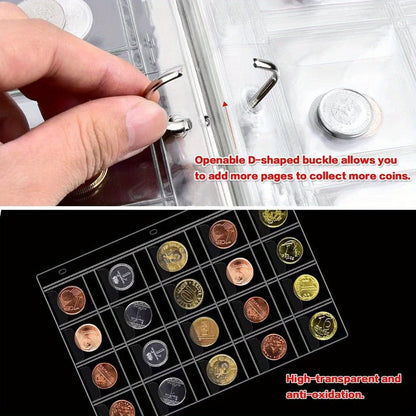 Coin Collection Book with Zipper & Handle 200/320 Pockets – 10/20 Page Coin Storage Album for Currency & Commemorative Coins