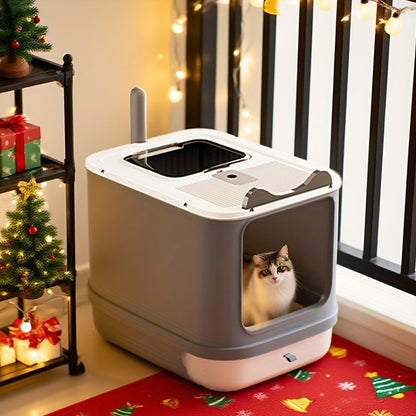 Enclosed Cat Litter Box with Front Opening, Perforated Top Entry, Pull-Out Tray and Four Color Options