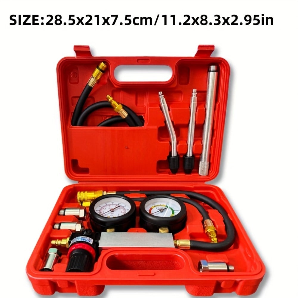 Engine Compression Tester and Cylinder Leak Down Tester Kit TU-21 Dual Gauge Leakdown Detector for Car Motorcycle Truck Gasoline Engine
