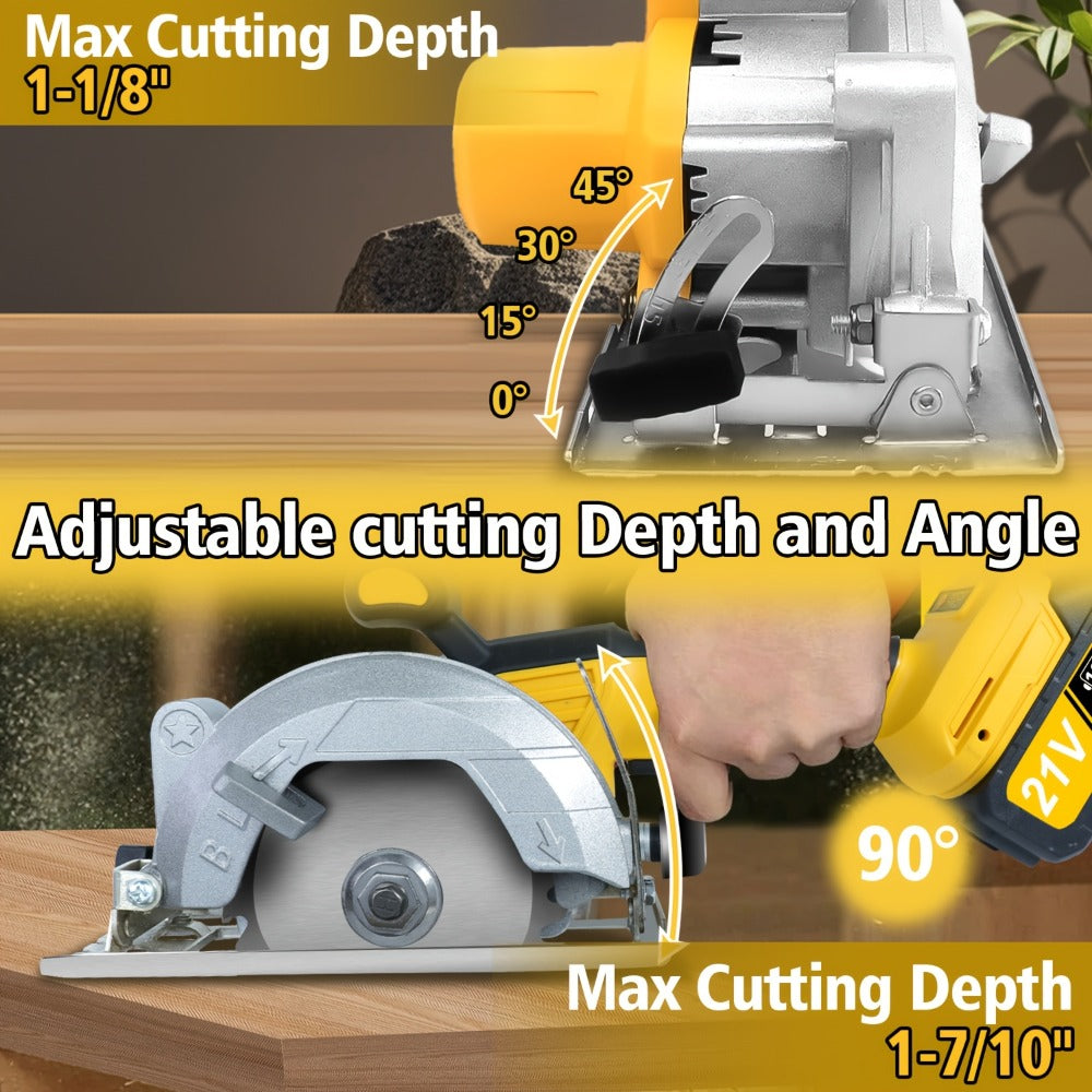 Brushless Circular Saw Kit 5-Inch 6900RPM with 4000mAh Battery Charger 4 Blades 45 Degree for Entryways, Bedrooms and Living Spaces