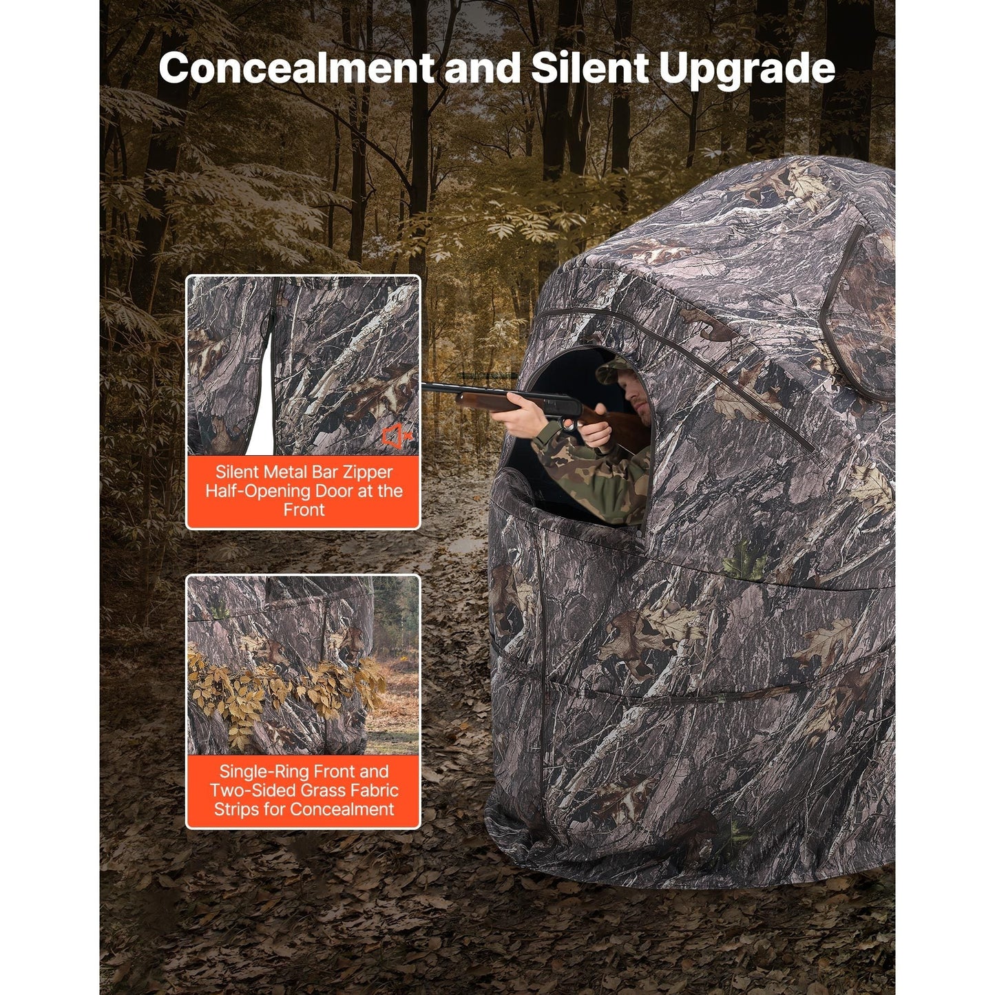 Hunting Blind Ground Blind for Deer Duck Turkey Hunting Single Person Pop Up Blind with Carrying Bag 44x36x53 In Camouflage Waterproof 150D