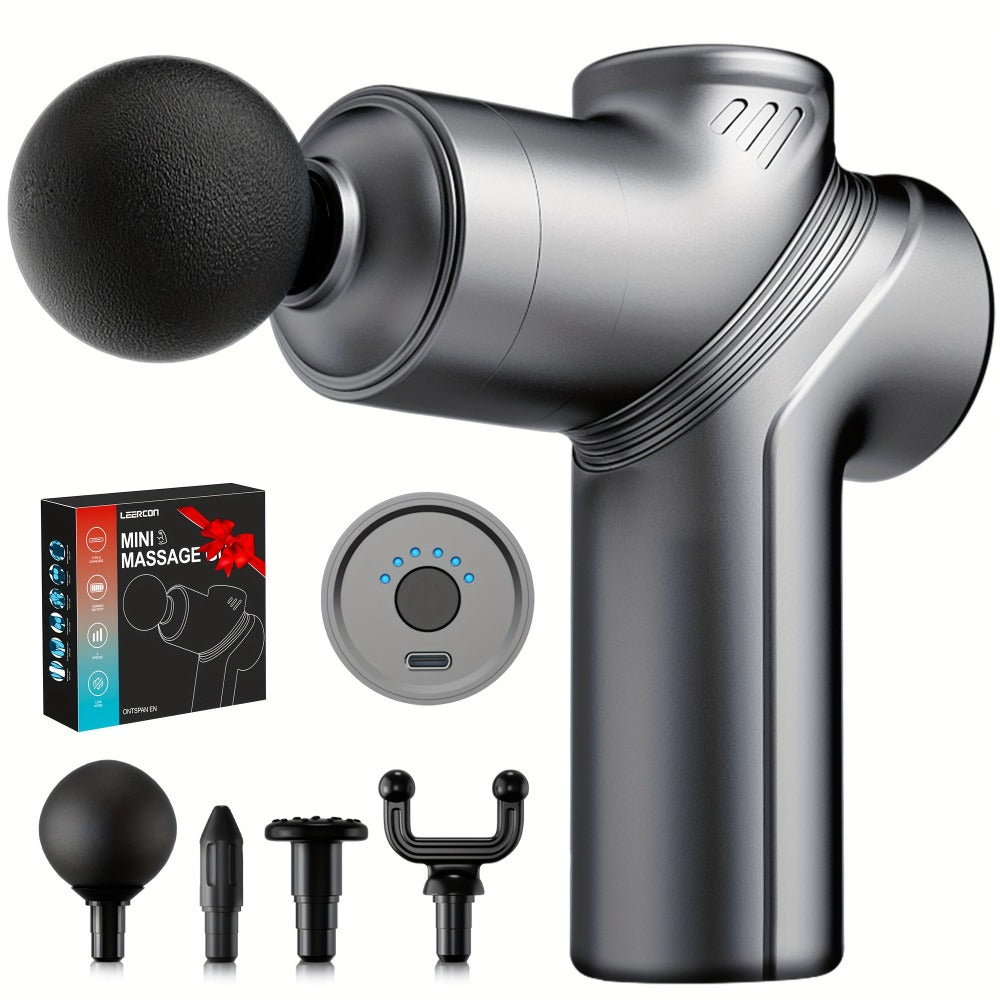 Portable Percussion Massage Gun – Ultra-Quiet Motor, 4 Massage Heads & 6 Adjustable Speeds | Handheld Deep Tissue Massager for Muscle