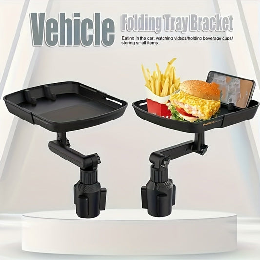 3-in-1 Car Cup Holder Tray with Phone Holder – Dual Expandable Base, ABS Adjustable 360° Rotating Bracket