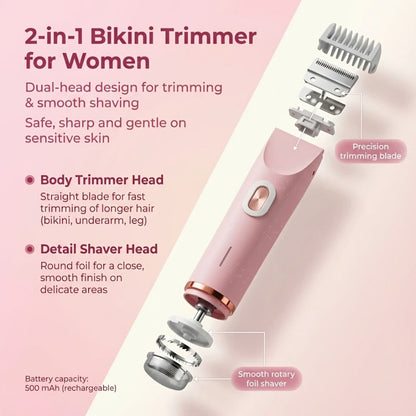 Electric Shaver & Bikini Trimmer for Women Dual Head USB Rechargeable – Multipurpose Face Body Hair Removal for Arms Legs Underarm