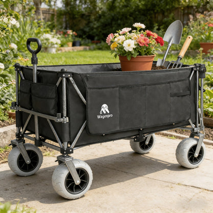 Folding Wagon 52 Inch Utility Cart Collapsible Beach Wagon with Frame for Garden Sports Camping Outdoor