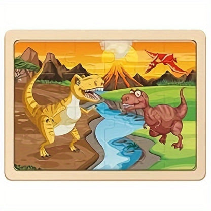 Dinosaur Puzzle Set for Kids Ages 3-8 Wooden 4-in-1 Jigsaw with 24 Pieces Each, Colorful Preschool Educational Toy for Boys & Girls