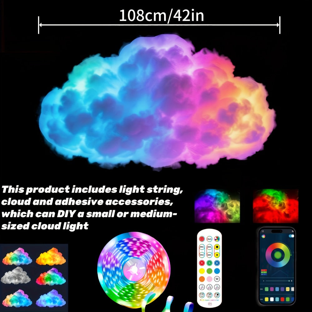 Cloud Night Light 3D RGB, DIY Thunder Cloud Lamp with Music Sync & Color Changing LED, USB Powered