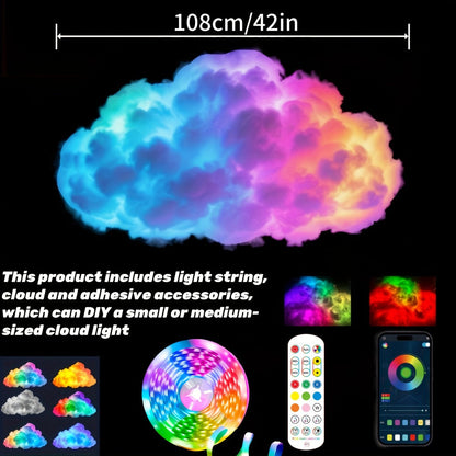 Cloud Night Light 3D RGB, DIY Thunder Cloud Lamp with Music Sync & Color Changing LED, USB Powered