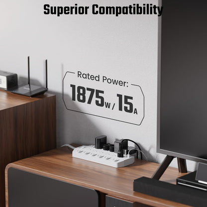 45W USB-C PD Power Strip Surge Protector 26-in-1, 22 AC Outlets & 4 USB Ports (2 USB-C 45W + 2 USB-A)