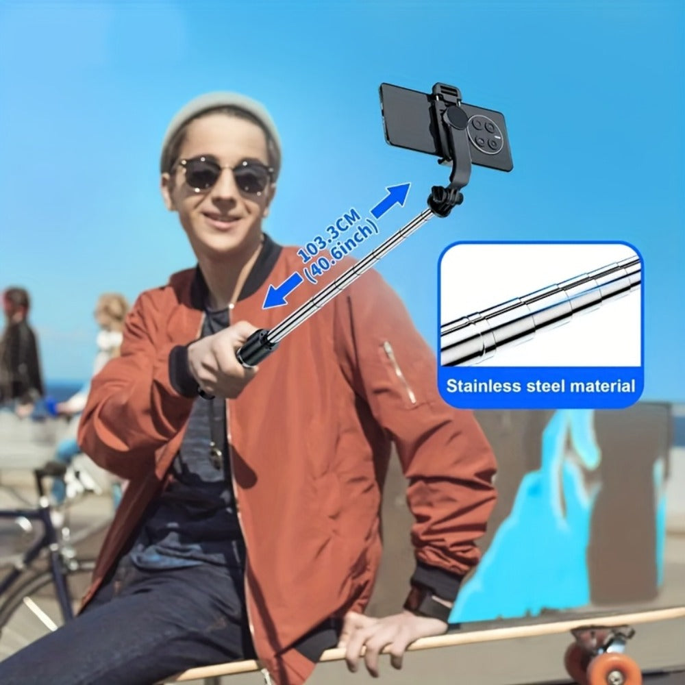 360° Rotating Selfie Stick Tripod 40 Inch Retractable Floor Stand with Wireless Remote & Anti-Shake Base