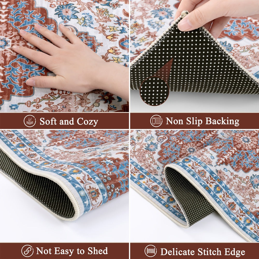 Kitchen Mat Set, 2-Piece Boho Distressed Cushioned Rugs in Five Color Patterns with 17.3x28 and 17.3x48-Inch Sizes