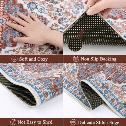 Kitchen Mat Set, 2-Piece Boho Distressed Cushioned Rugs in Five Color Patterns with 17.3x28 and 17.3x48-Inch Sizes