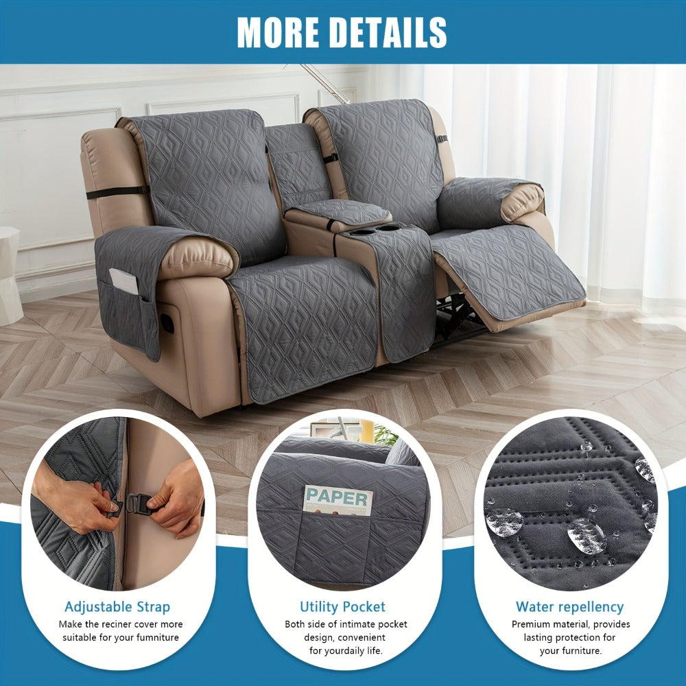 Recliner Loveseat Cover 4 Piece Set Waterproof Split Dual Recliner Sofa Slipcover with Center Console Cover & Straps