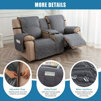 Recliner Loveseat Cover 4 Piece Set Waterproof Split Dual Recliner Sofa Slipcover with Center Console Cover & Straps
