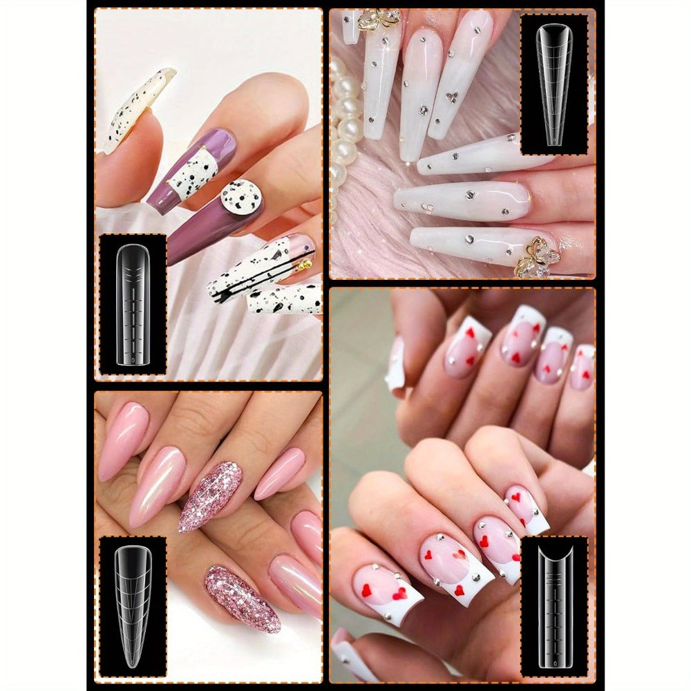 Poly Gel Nail Extension Form Kit – 192pcs Dual Forms, 96pcs Reusable Pads, 8 Shapes Acrylic Mold, Brush Pen