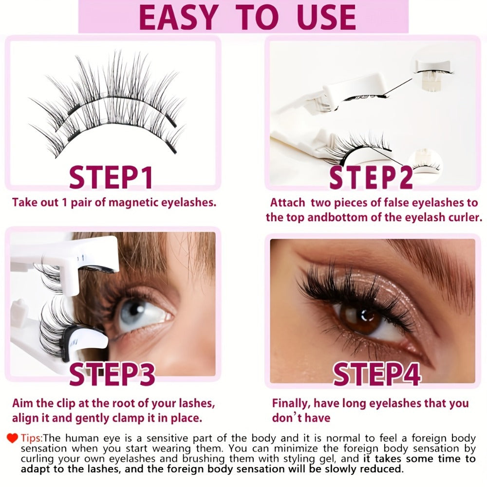 CX159-1 Natural-Style Magnetic False Eyelash Pair with White Curved Applicator and Round Case