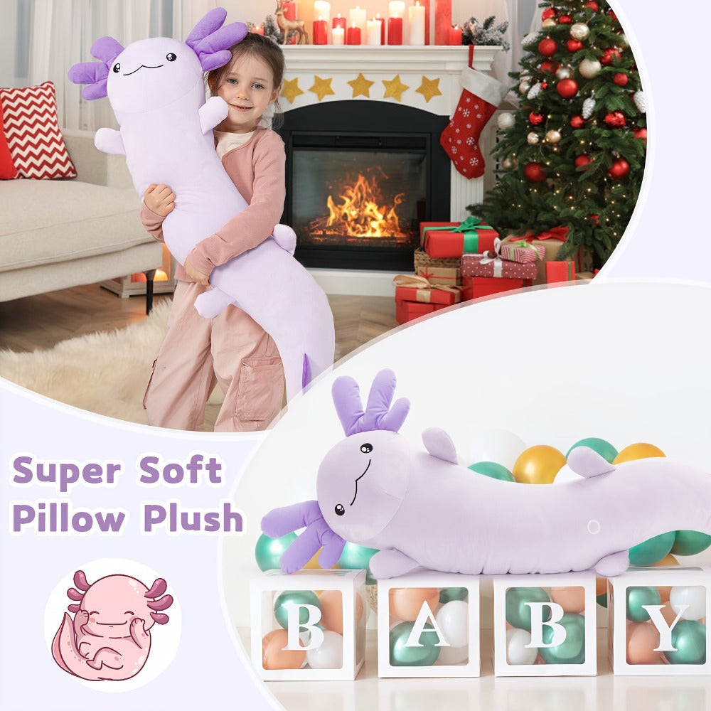 Plush Toy Axolotl Body Pillow, 48-Inch Purple Glow-in-the-Dark Stuffed Animal for Bed & Sofa Decor
