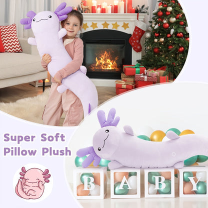 Plush Toy Axolotl Body Pillow, 48-Inch Purple Glow-in-the-Dark Stuffed Animal for Bed & Sofa Decor