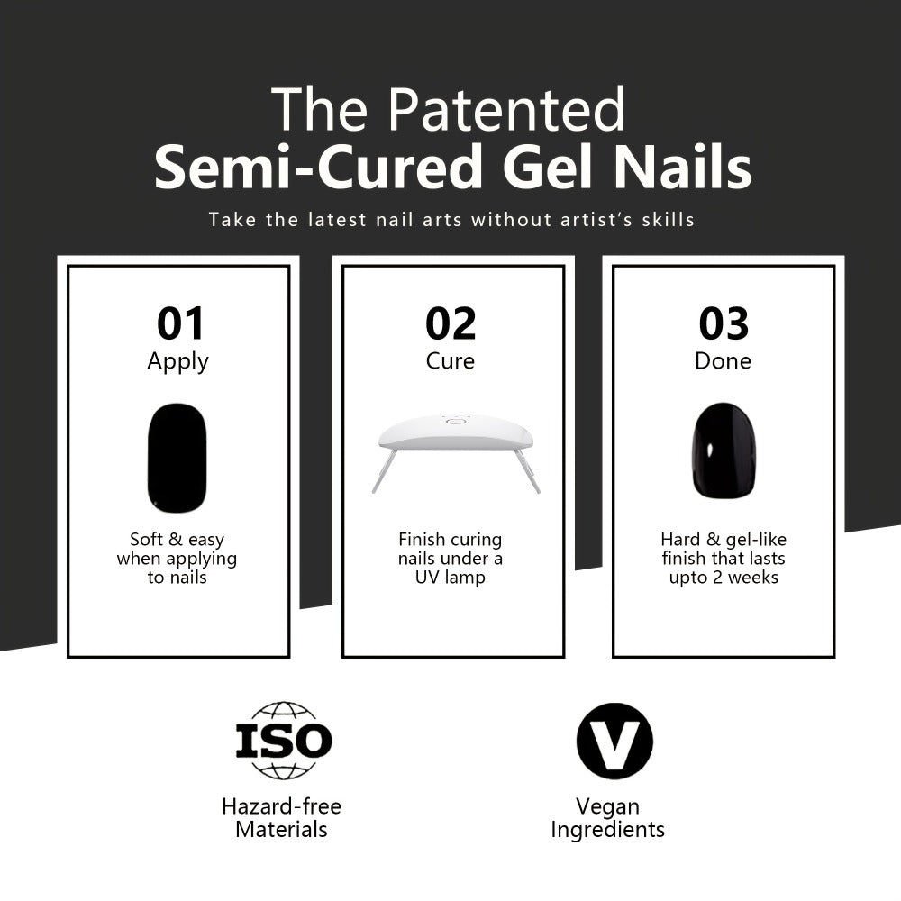 Gel Nail Art Kit Semi-Cured Nail Stickers 20 Designs with Portable UV Lamp Full Coverage Soft Gel Nail Patches Nude Nail Wraps for Women