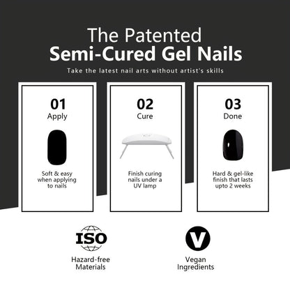 Gel Nail Art Kit Semi-Cured Nail Stickers 20 Designs with Portable UV Lamp Full Coverage Soft Gel Nail Patches Nude Nail Wraps for Women