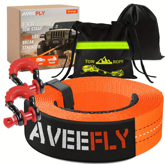Recovery Tow Strap 4-in-1 Kit 4000-6000 LBS – Off-Road Emergency Strap with D-Ring Shackles, Safety Flag & Storage Bag for Truck, Jeep, ATV