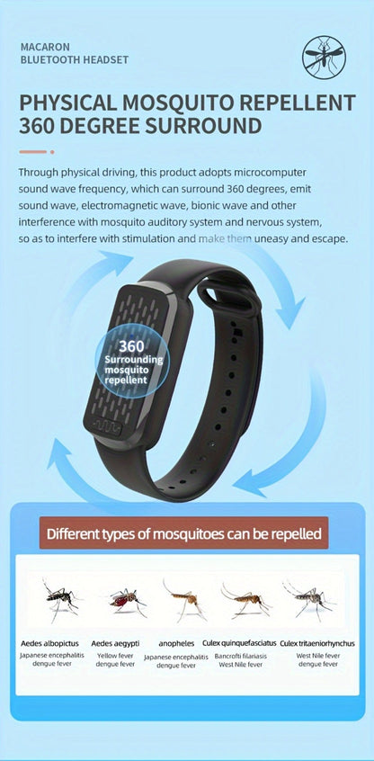 Ultrasonic Mosquito Bracelet 3-Pack, USB Rechargeable Intelligent Bug Wristband for Camping, Outdoor